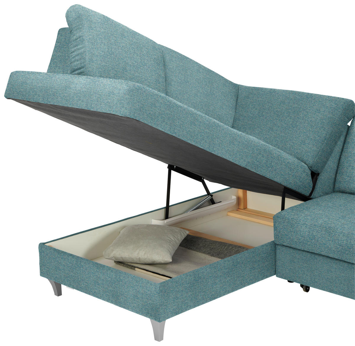 ECKSOFA in Flachgewebe Türkis  - Türkis/Silberfarben, Konventionell, Holz/Textil (186/255cm) - Cantus
