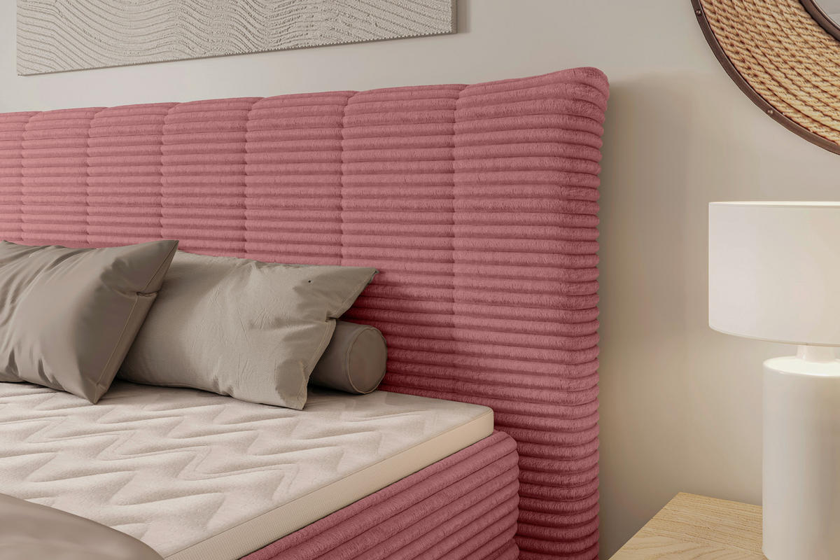 BOXSPRINGBETT 180/200 cm,  in Rosa, gepolstertes Kopfteil, Bettkasten, Topper, Matratzen, H2 + H2 = mittel  - Schwarz/Rosa, Design, Kunststoff/Textil (180/200cm) - Chameo