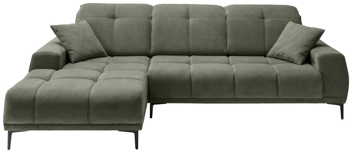 ECKSOFA NESTO Dunkelgrün Chenille Zierkissen, Kopfteilverstellung, Sitztiefenverstellung  - Dunkelgrün/Schwarz, Basics, Textil/Metall (187/292cm) - Livetastic