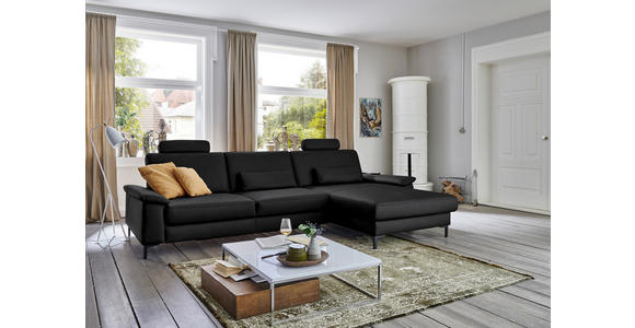 ECKSOFA in Echtleder Schwarz  - Schwarz, Design, Leder/Metall (334/176cm) - Dieter Knoll