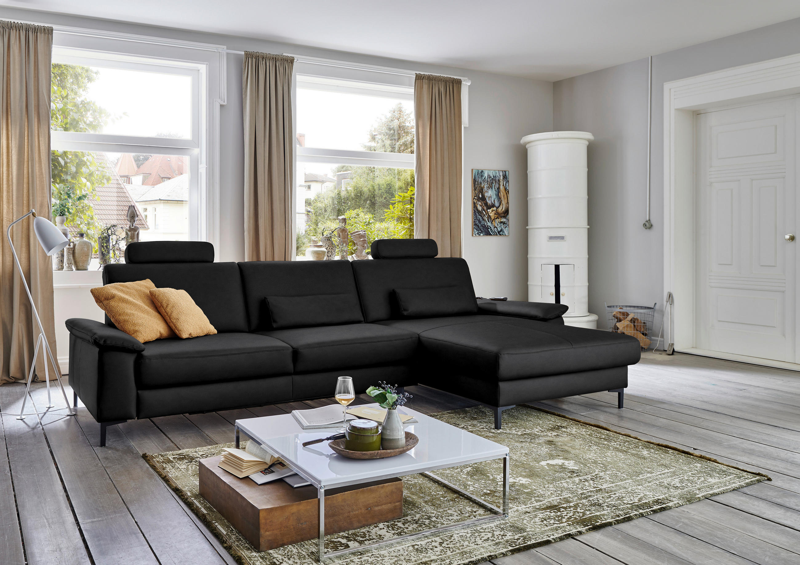 ECKSOFA in Echtleder Schwarz  334/176 cm  - Schwarz, Design, Leder/Metall (334/176cm) - Dieter Knoll