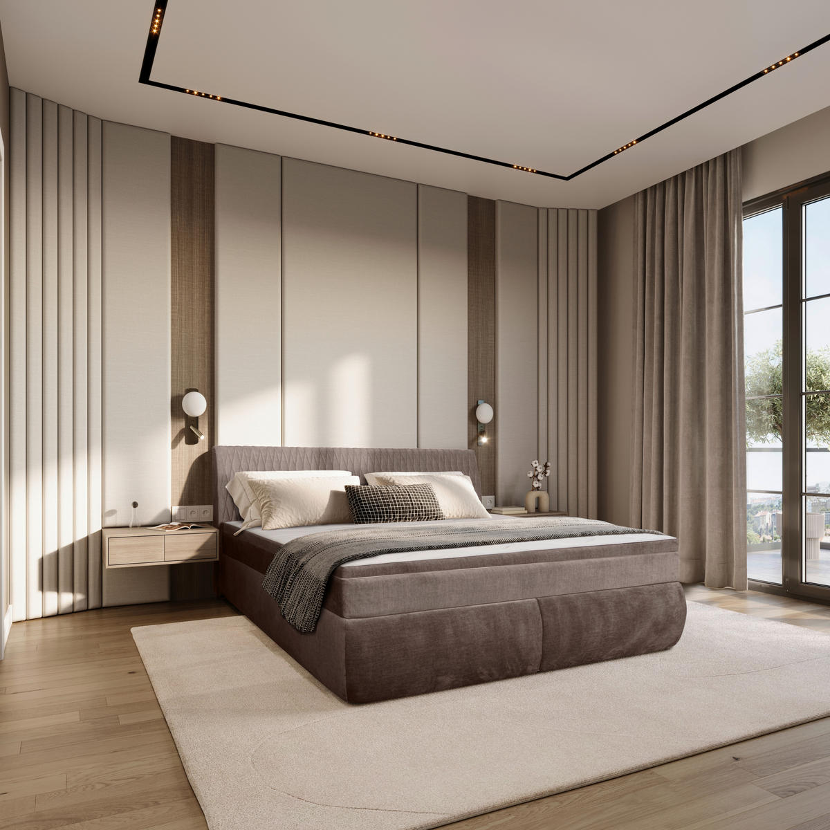BOXSPRING-ÁGY 160/200 cm  barna  - natúr színű/barna, Basics, textil/fa (160/200cm) - Carryhome