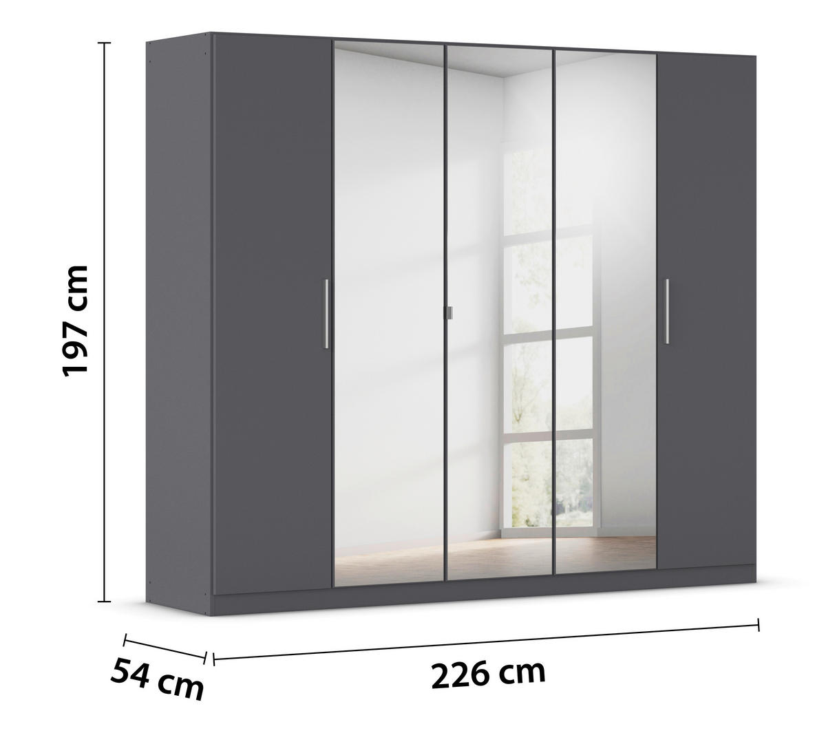 DREHTÜRENSCHRANK 226/197/54 cm,  in Grau, 5-türig  - Alufarben/Grau, KONVENTIONELL, Glas/Holzwerkstoff (226/197/54cm) - home24