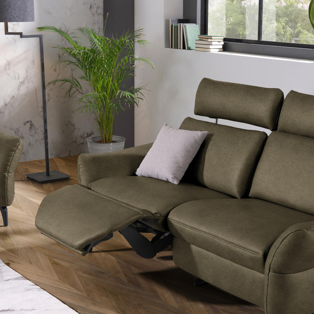 2-SITZER-SOFA in Leder Olivgrün  - Anthrazit/Olivgrün, Design, Leder/Metall (187/92/97cm) - Himolla Komfortklass