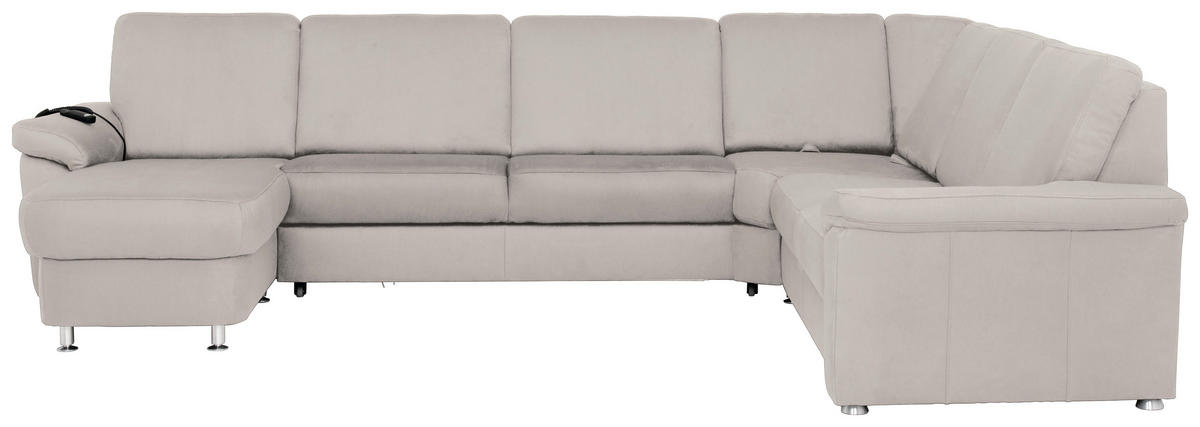 WOHNLANDSCHAFT Creme Flachgewebe  - Chromfarben/Creme, KONVENTIONELL, Textil/Metall (163/330/240cm) - Beldomo System
