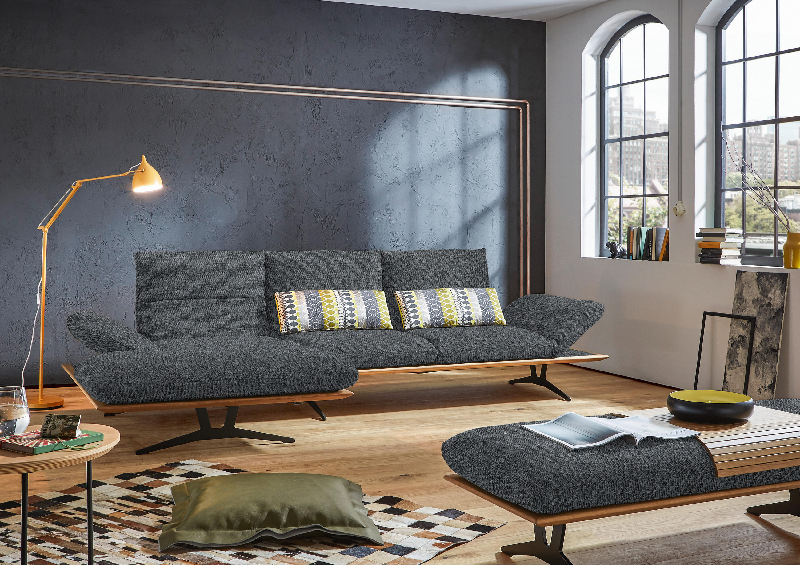 ECKSOFA in Flachgewebe Dunkelgrau  - Dunkelgrau/Schwarz, Design, Holz/Textil (159/314cm) - Dieter Knoll