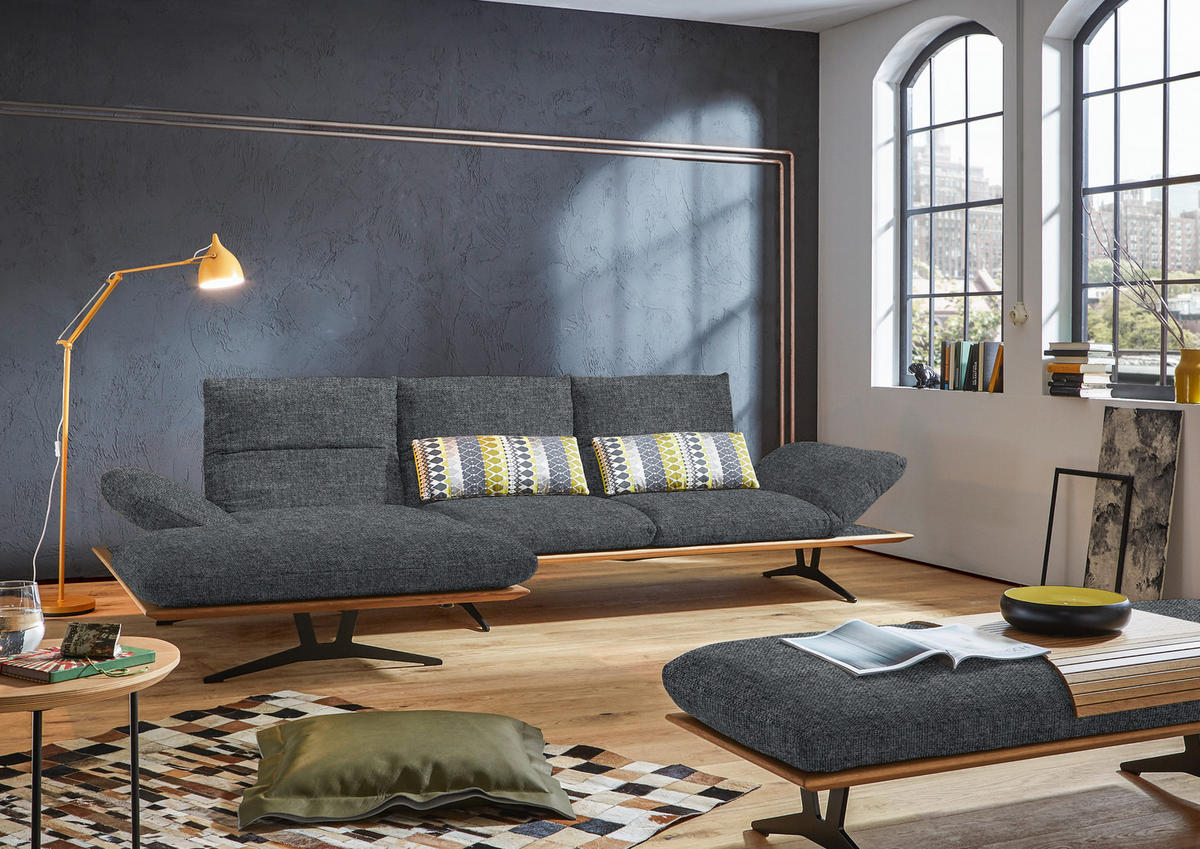ECKSOFA in Flachgewebe Dunkelgrau  159/314 cm  - Dunkelgrau/Schwarz, Design, Holz/Textil (159/314cm) - Dieter Knoll
