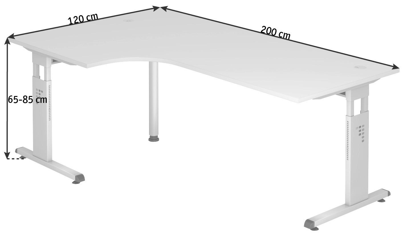ECKSCHREIBTISCH 200/120/65-85 cm  in Weiß  - Silberfarben/Weiß, KONVENTIONELL, Holzwerkstoff/Metall (200/120/65-85cm) - Venda