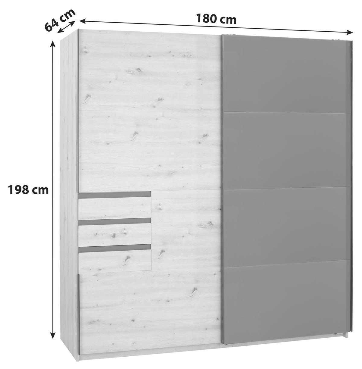 SCHWEBETÜRENSCHRANK in Grau, Eiche Artisan  - Schwarz/Eiche Artisan, Konventionell, Glas/Holzwerkstoff (180/198/65cm) - MID.YOU