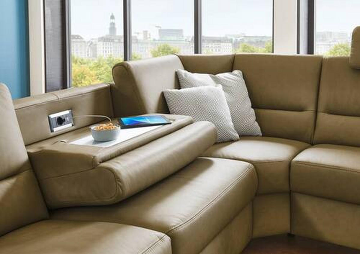 ECKSOFA in Echtleder Grün  - Alufarben/Grün, Konventionell, Leder/Metall (290/249cm) - Beldomo Premium