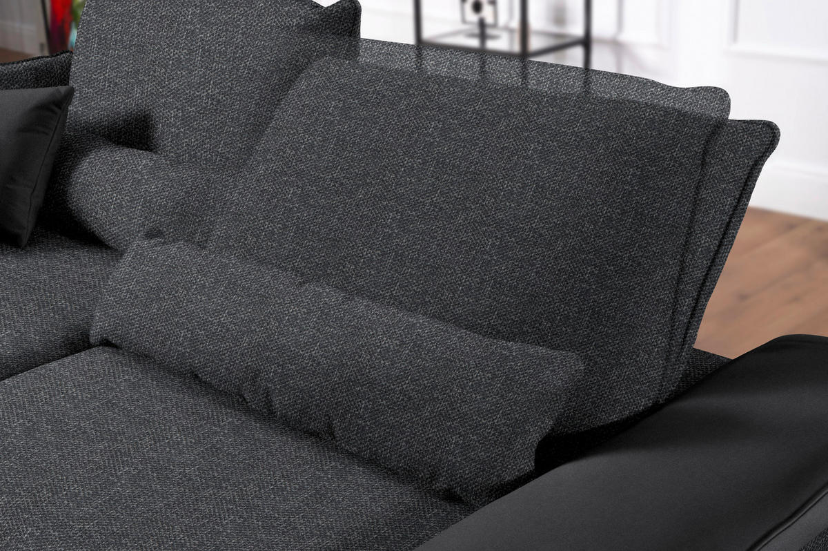 ECKSOFA in Flachgewebe Anthrazit  - Anthrazit/Schwarz, Design, Textil/Metall (273/191cm) - Moderano