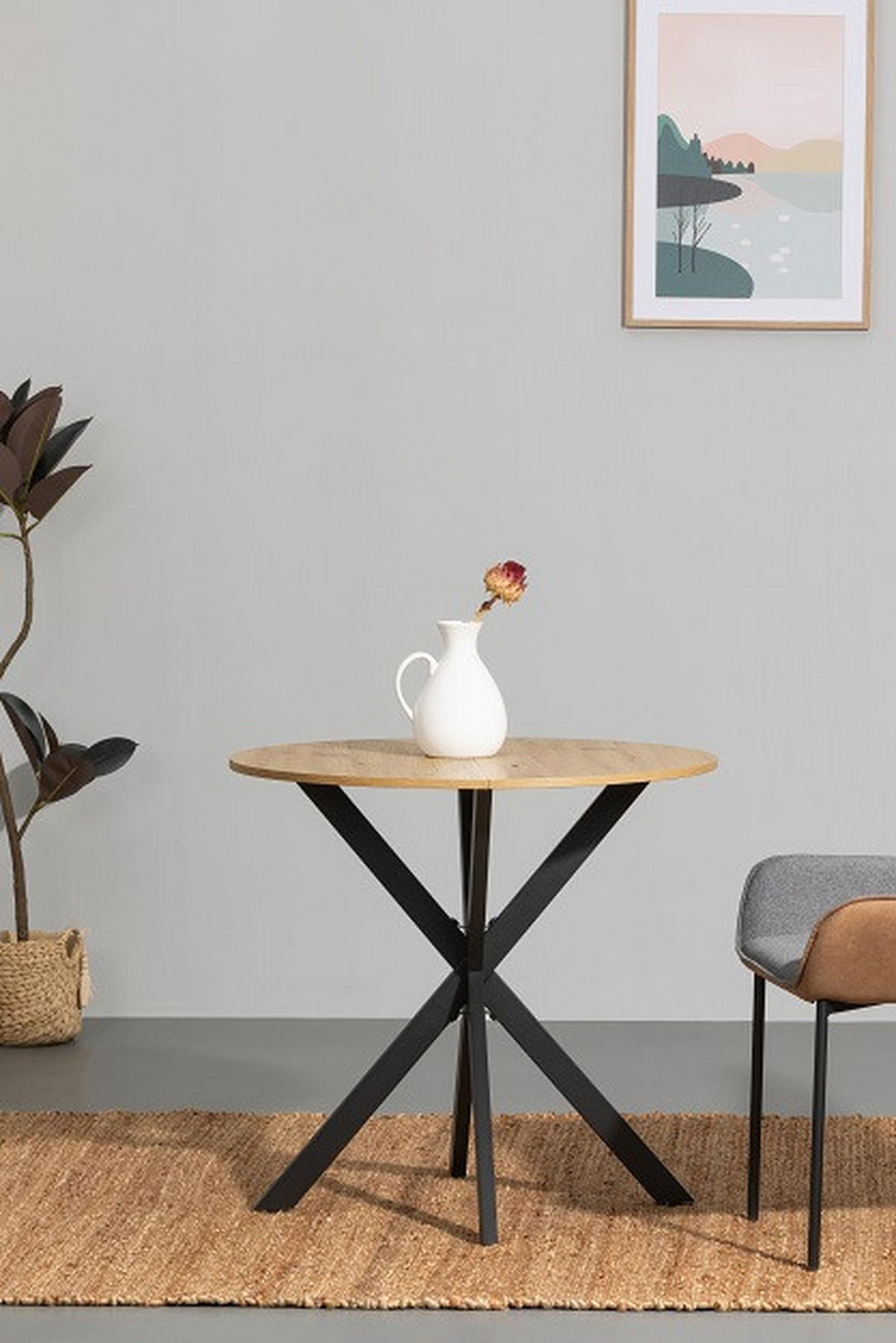 ESSTISCH in Metall, Holzwerkstoff 80/80/75 cm  - Eichefarben/Schwarz, MODERN, Holzwerkstoff/Metall (80/80/75cm) - MID.YOU
