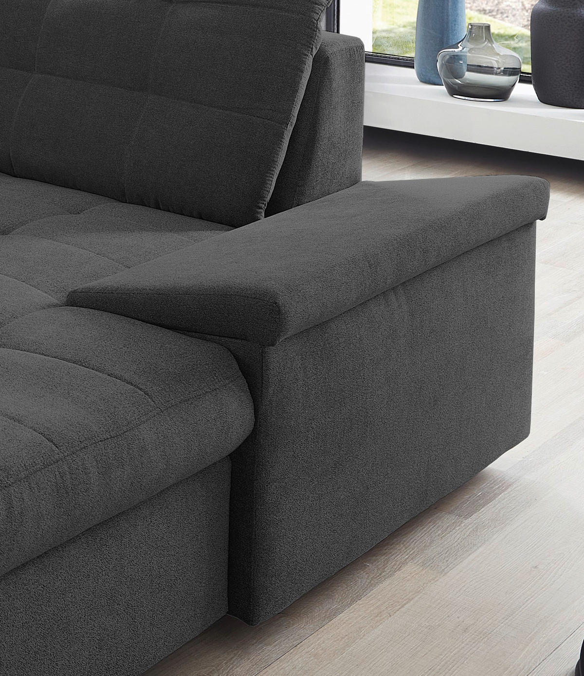 WOHNLANDSCHAFT in Mikrofaser Schwarz  - Chromfarben/Schwarz, Design, Kunststoff/Textil (212/330/169cm) - Livetastic