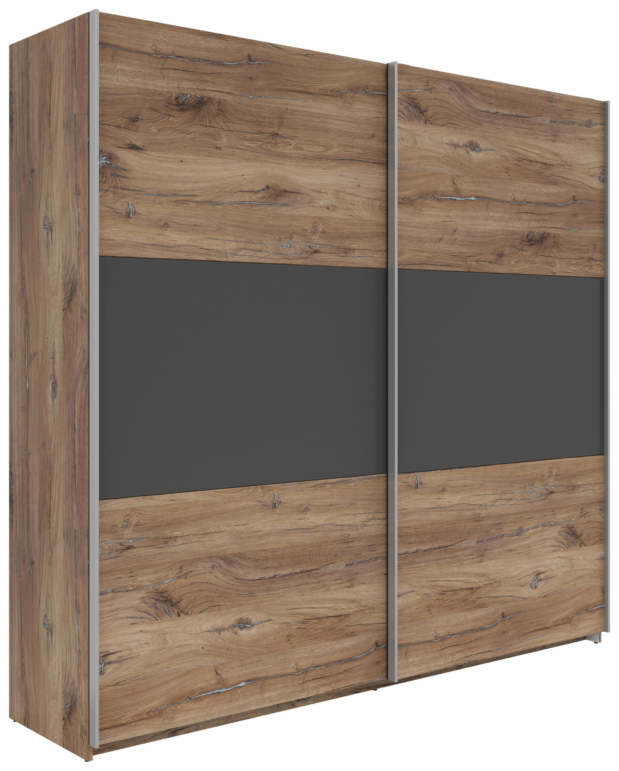SCHWEBETÜRENSCHRANK 218/210/59 cm,  in Graphitfarben, Eiche dunkel, 2 Tür(en)  - Eiche dunkel/Eichefarben, KONVENTIONELL, Holzwerkstoff/Metall (218/210/59cm)