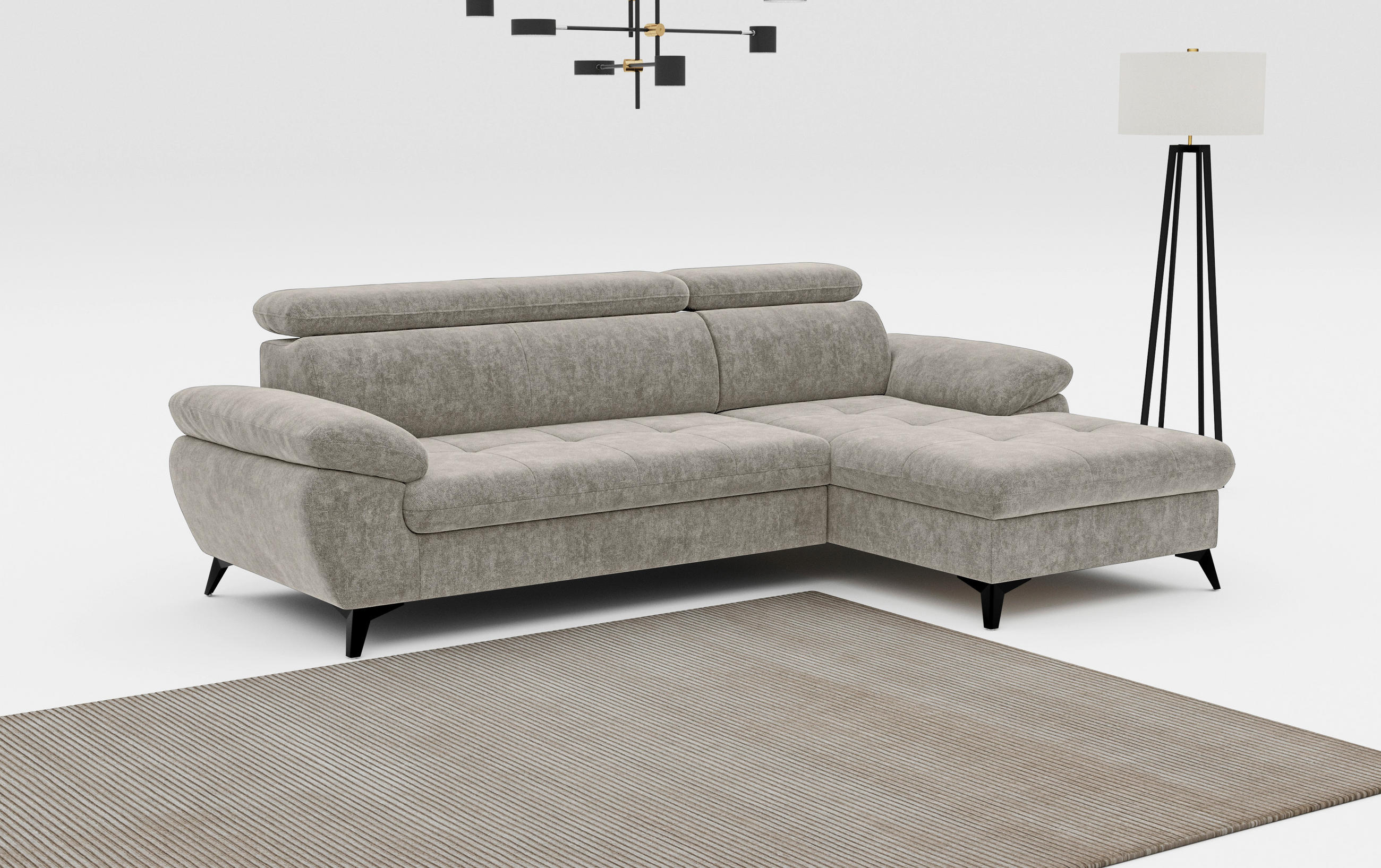 Thumbnail - Mid.you Ecksofa, Schlamm, Textil, 3-Sitzer, Ottomane rechts, L-Form, 261x166 cm, Stoffauswahl, Rücken echt, Wohnzimmer, ...