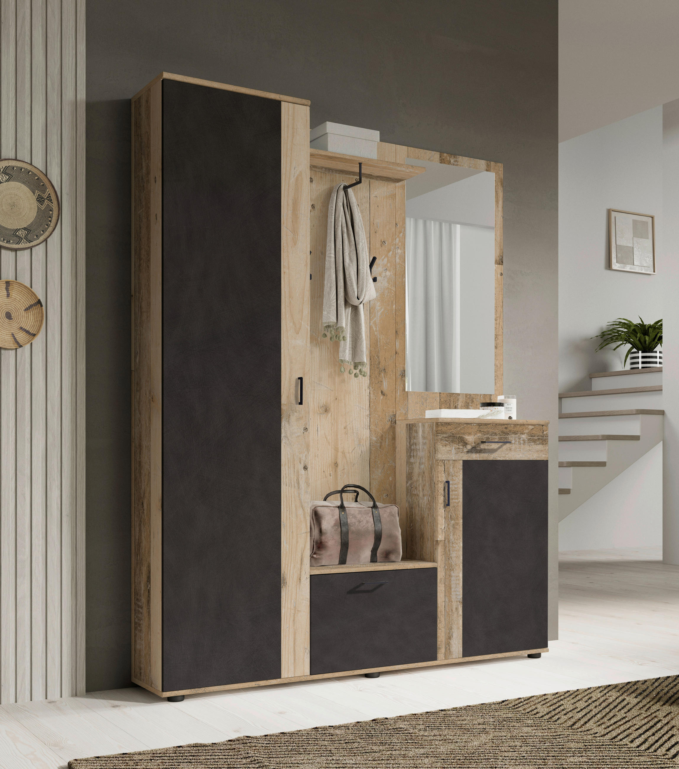 GARDEROBE 5-teilig  in 145/184/29 cm  - Eichefarben/Anthrazit, Design, Holzwerkstoff (145/184/29cm) - Livetastic