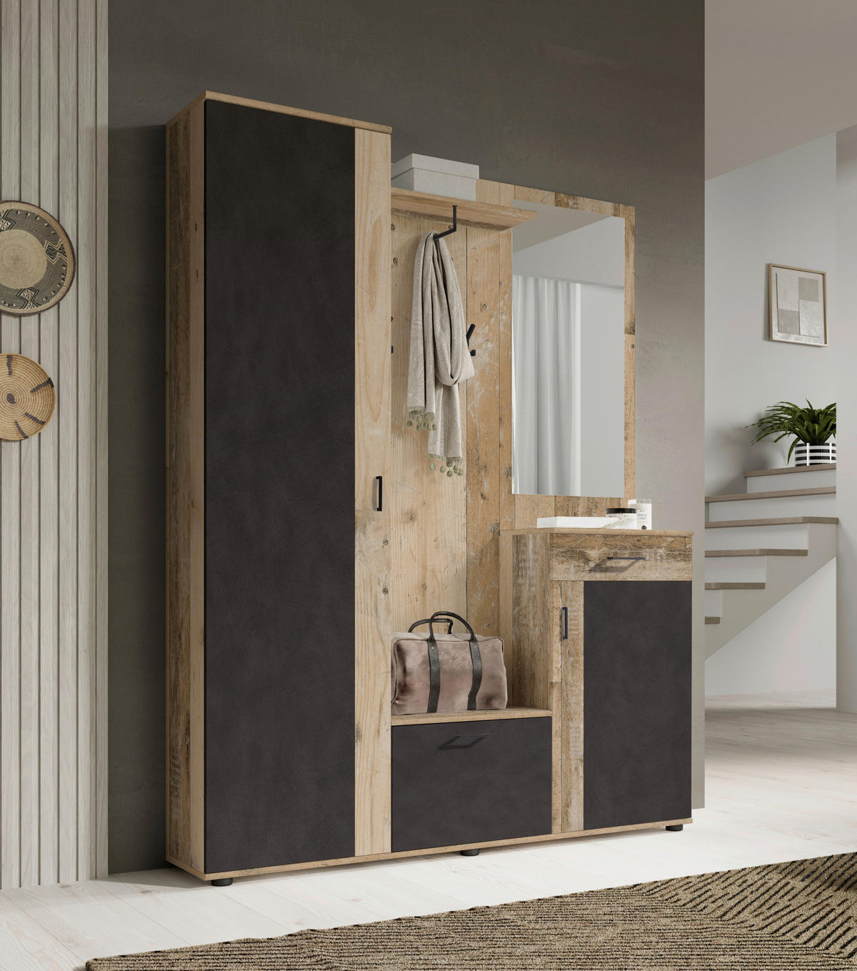 GARDEROBE 5-teilig  in 145/184/29 cm  - Eichefarben/Anthrazit, Design, Holzwerkstoff (145/184/29cm) - Livetastic
