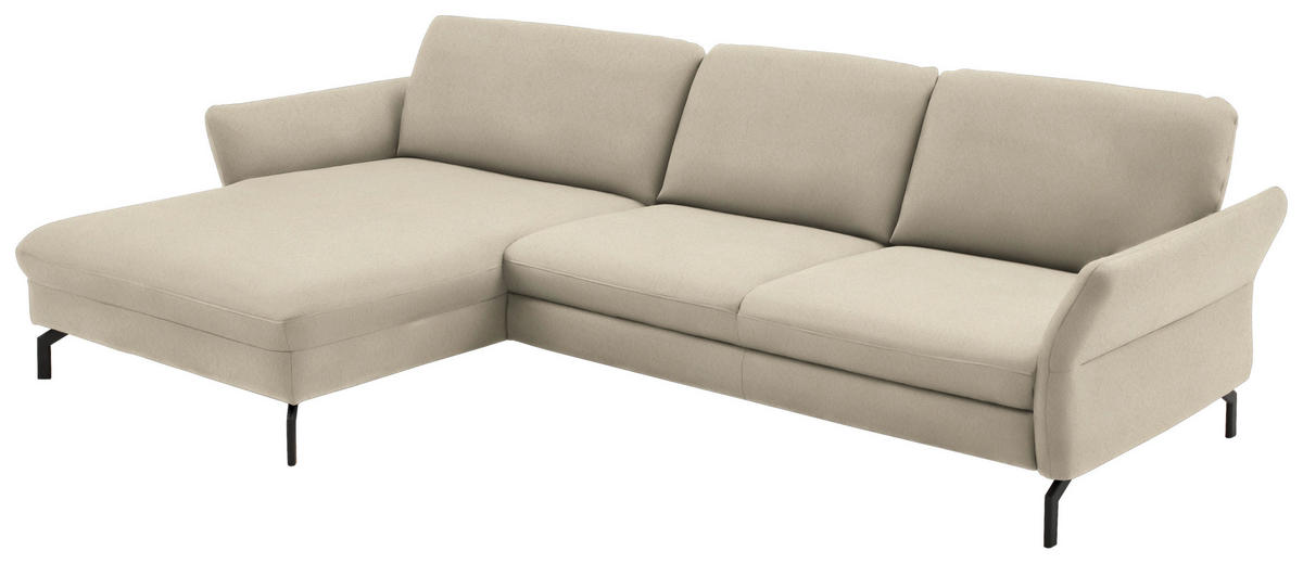 ECKSOFA in Velours Creme  - Creme/Schwarz, Design, Textil/Metall (179/306cm) - Beldomo System
