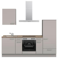KÜCHENBLOCK 240 cm   in Grau, Eiche dunkel  - Eiche dunkel/Edelstahlfarben, MODERN, Holzwerkstoff/Metall (240cm) - Nobilia