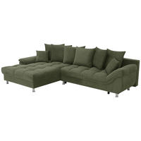 ECKSOFA ERICE in Flachgewebe, Mikrofaser Grün  198/312 cm  - Chromfarben/Grün, Design, Kunststoff/Textil (198/312cm) - Livetastic