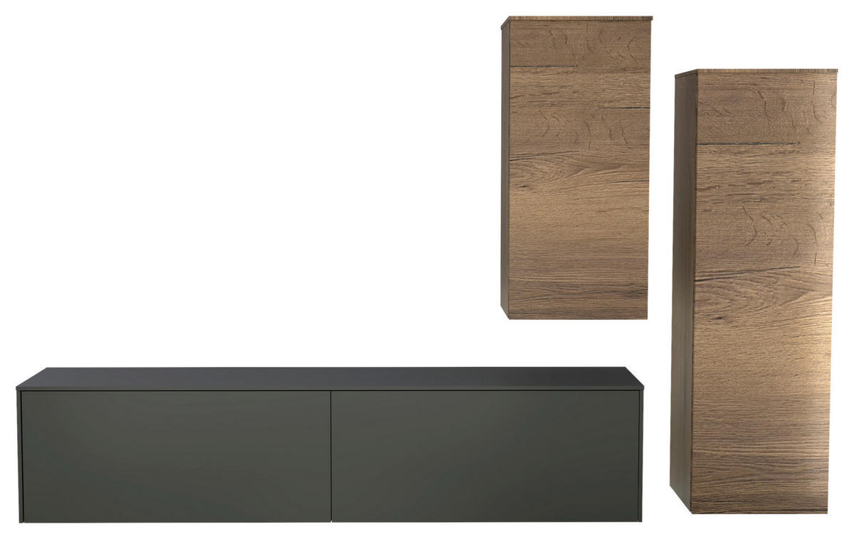 WOHNWAND 3-teilig  in Anthrazit, Eichefarben, Schieferfarben  234/174/37 cm  - Schieferfarben/Eichefarben, Design, Holzwerkstoff (234/174/37cm) - Celina Home