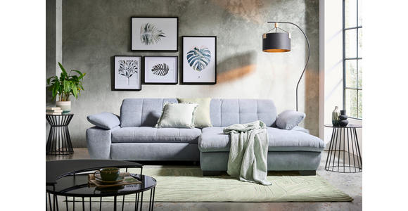 ECKSOFA  in Webstoff Blaugrau Rücken echt, Kopfteilverstellung  265/180 cm  - Blaugrau/Schwarz, Design, Textil/Metall (265/180cm) - Carryhome
