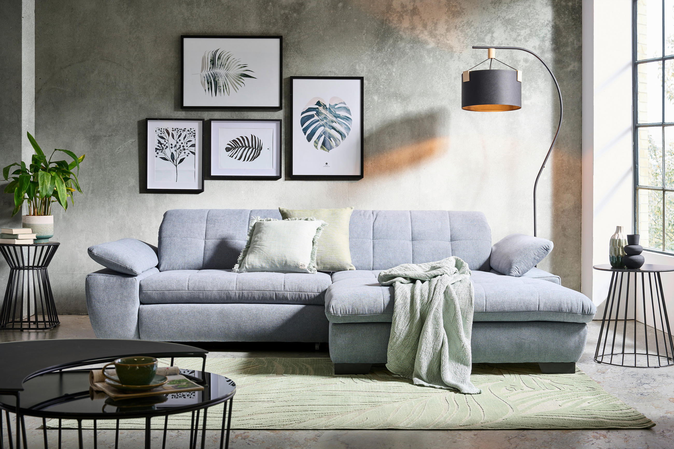 ECKSOFA in Webstoff Blaugrau  265/180 cm  - Blaugrau/Schwarz, Design, Textil/Metall (265/180cm) - Carryhome