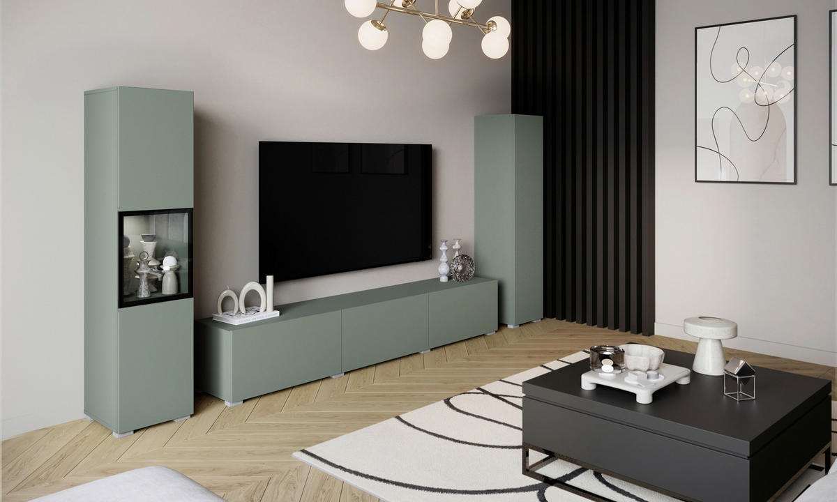 SZEKRÉNYSOR zsályazöld  - zsályazöld/szürke, Design, faalapú anyag/üveg (240/130/31cm) - P & B