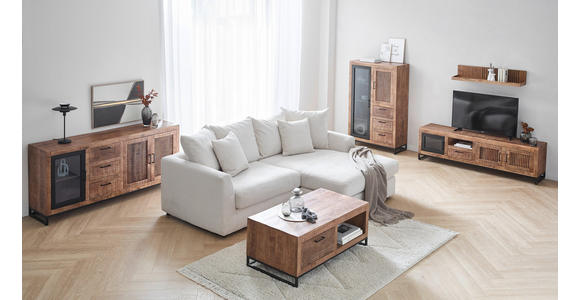 HIGHBOARD Naturfarben, Hellbraun  90/142/40 cm  - Hellbraun/Schwarz, Design, Glas/Holz (90/142/40cm) - Carryhome
