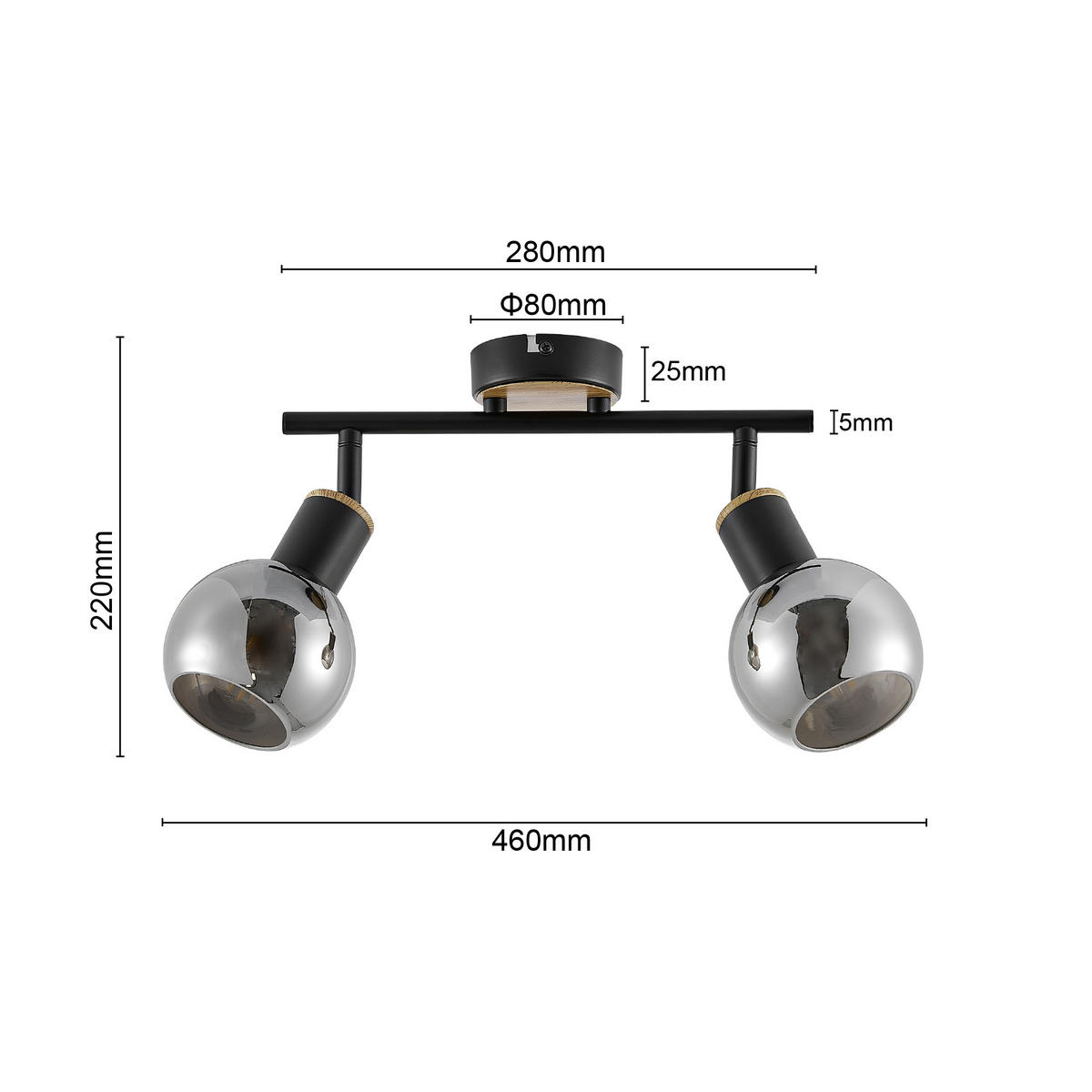 Proiector 28/10/18 cm    - culoare lemn frasin/negru, Basics, sticlă/metal (28/10/18cm) - Novel