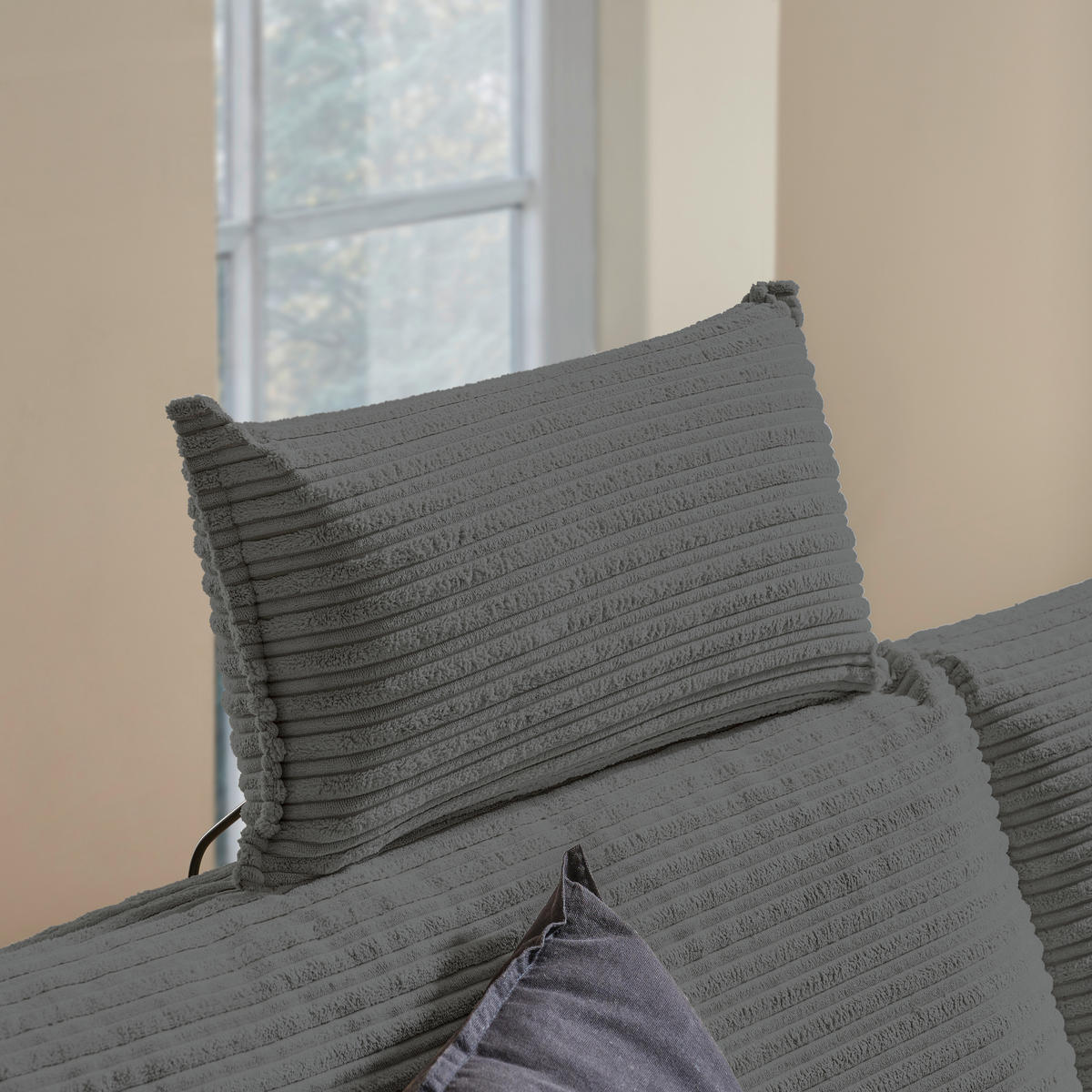 ECKSOFA Grau Cord  - Schwarz/Grau, KONVENTIONELL, Textil/Metall (173/276cm) - Carryhome