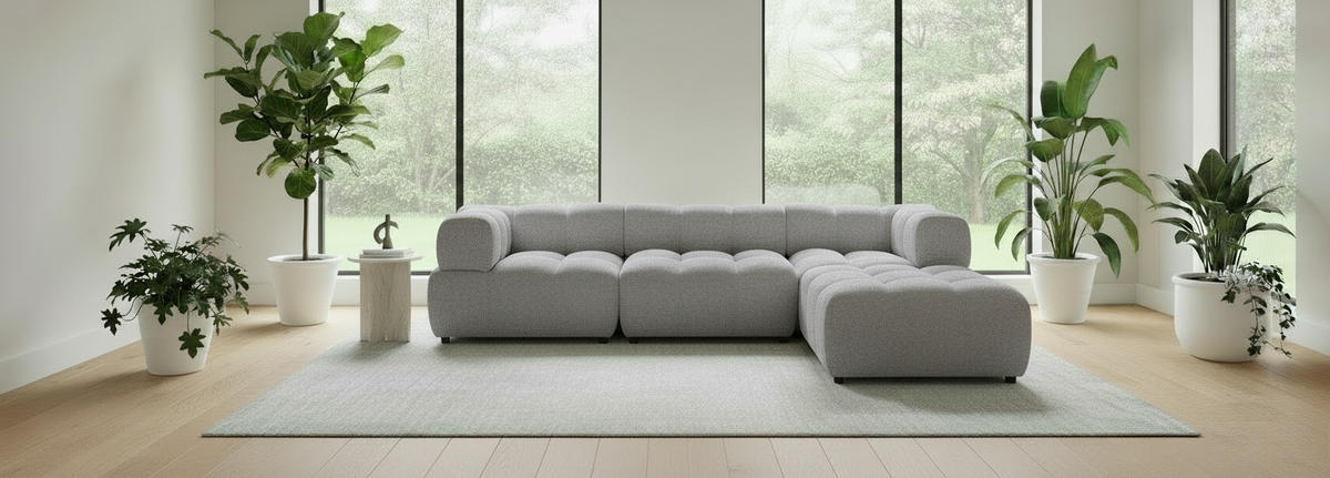 ECKSOFA ZAK in Bouclé Grau  280/186 cm  - Schwarz/Grau, Design, Kunststoff/Textil (280/186cm) - MID.YOU
