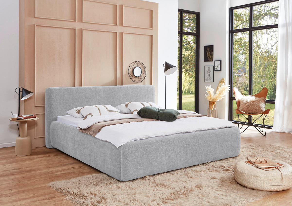 POLSTERBETT 160/200 cm,  in Hellgrau, Bettkasten, Lattenroste,  - Birkefarben/Buchefarben, Design, Holz/Textil (160/200cm) - Xora