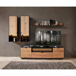 WOHNWAND  in Schwarz, Eichefarben  255/200/45 cm  - Eichefarben/Schwarz, MODERN, Glas/Holz (255/200/45cm) - Novel