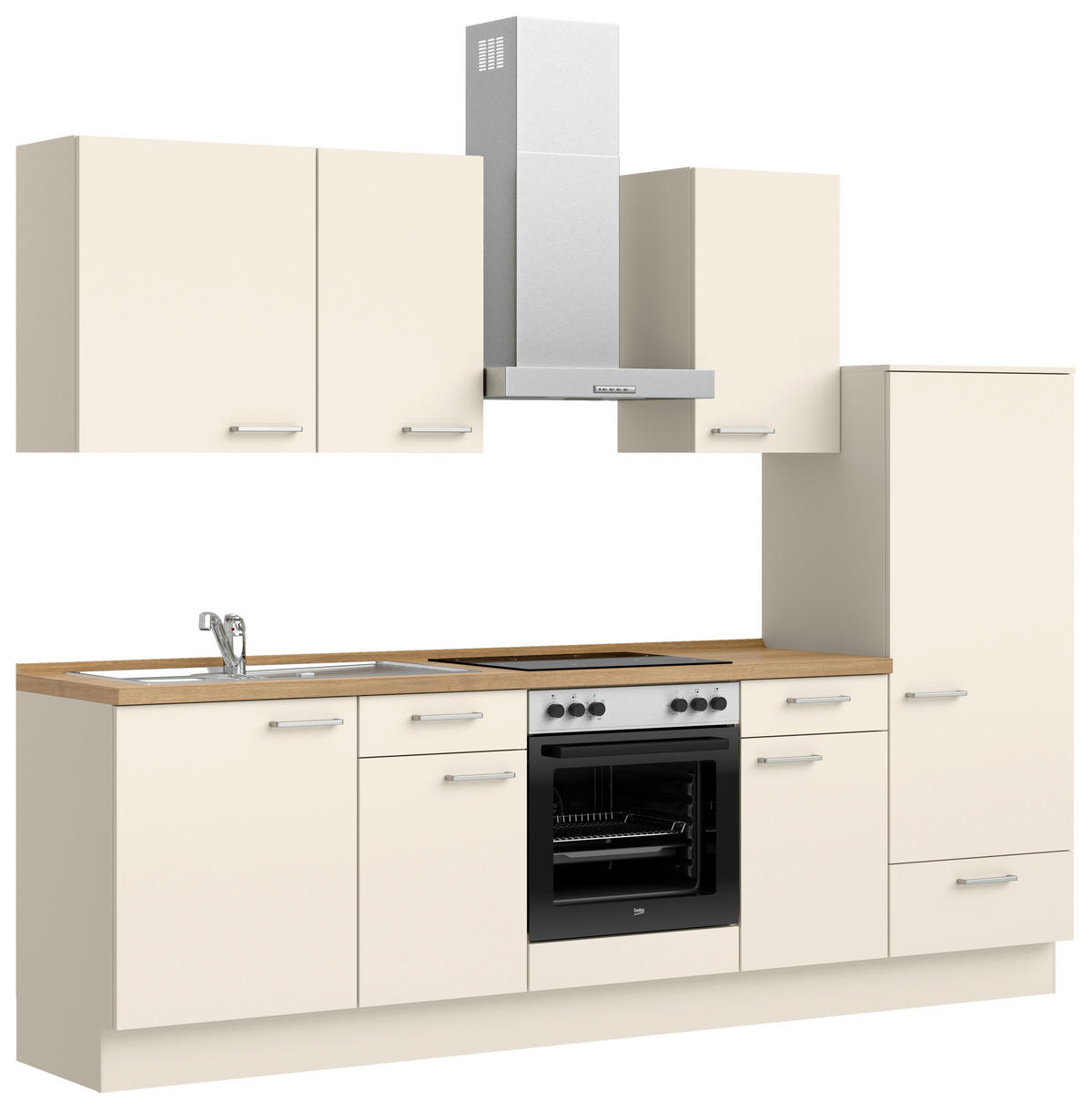 KÜCHENBLOCK Touch 270 cm  in Eichefarben, Magnolie  - Edelstahlfarben/Eichefarben, MODERN, Holzwerkstoff/Metall (270cm) - Nobilia