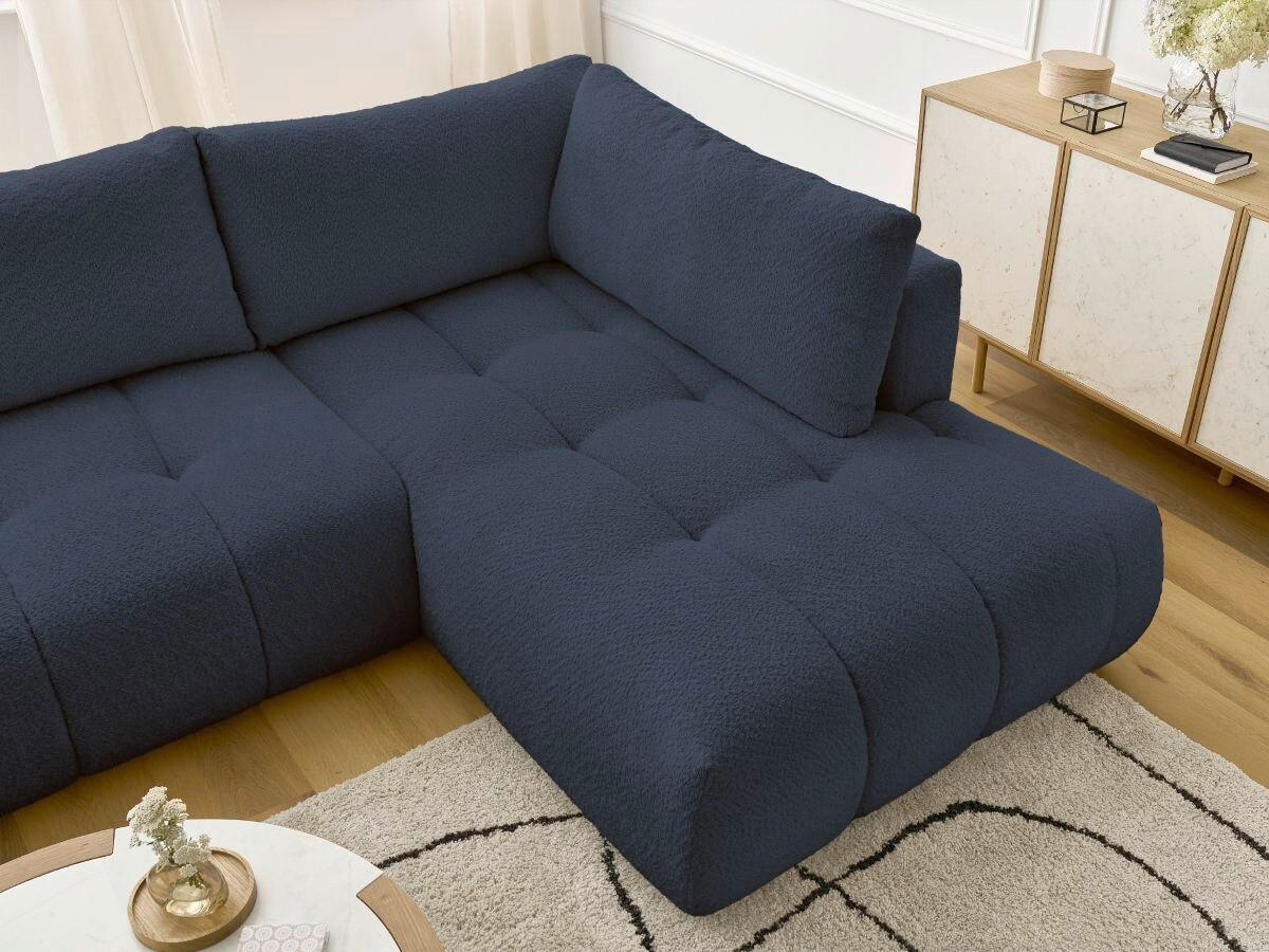 WOHNLANDSCHAFT  FUJI  Dunkelblau Bouclé  - Schwarz/Dunkelblau, MODERN, Kunststoff/Textil (160/377/204cm)