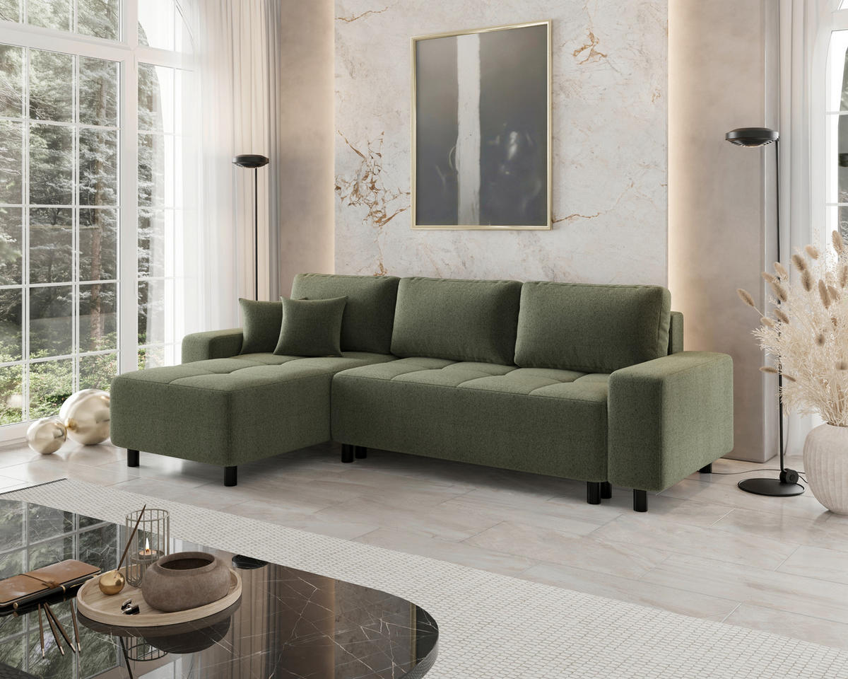 ECKSOFA  in Jacquard Olivgrün  - Schwarz/Olivgrün, MODERN, Kunststoff/Textil (144/246cm) - Carryhome