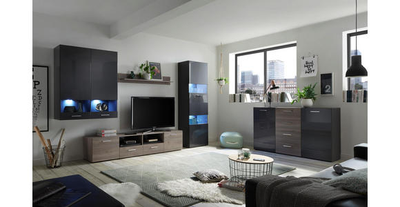 WOHNWAND in Grau, Silbereichenfarben - Silberfarben/Schwarz, MODERN, Glas/Holzwerkstoff (325/195/42cm) - Hom`in