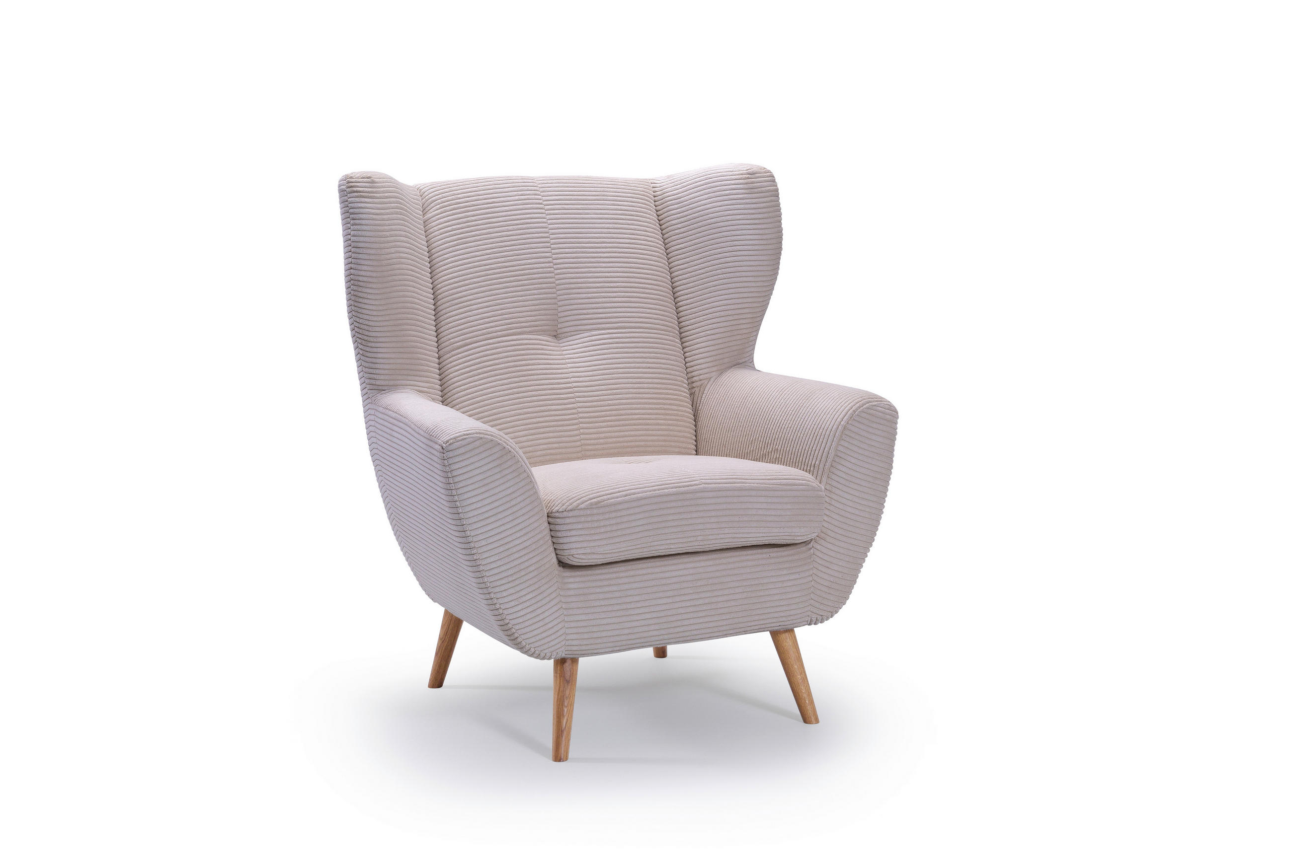 OHRENSESSEL in Cord Creme - Eichefarben/Creme, Design, Holz/Textil (90/102/90cm) - Stylife