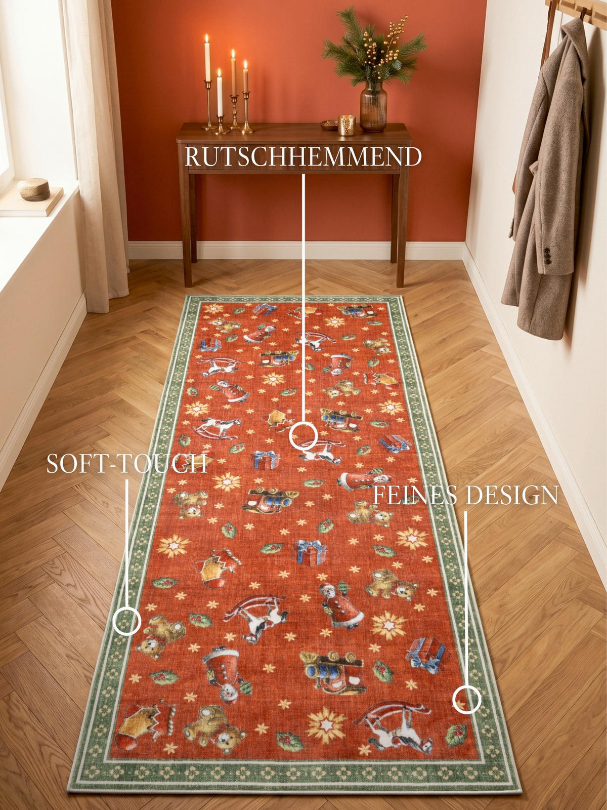 LÄUFER 80/200 cm Toy's Delight Nostalgic Noel  - Rot/Grün, Design, Kunststoff/Textil (80/200cm) - Villeroy & Boch