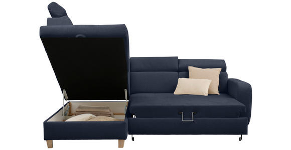 ECKSOFA inkl. Funktionen Dunkelblau Samt - Dunkelblau, Natur, Holz/Textil (206/261cm) - Venda