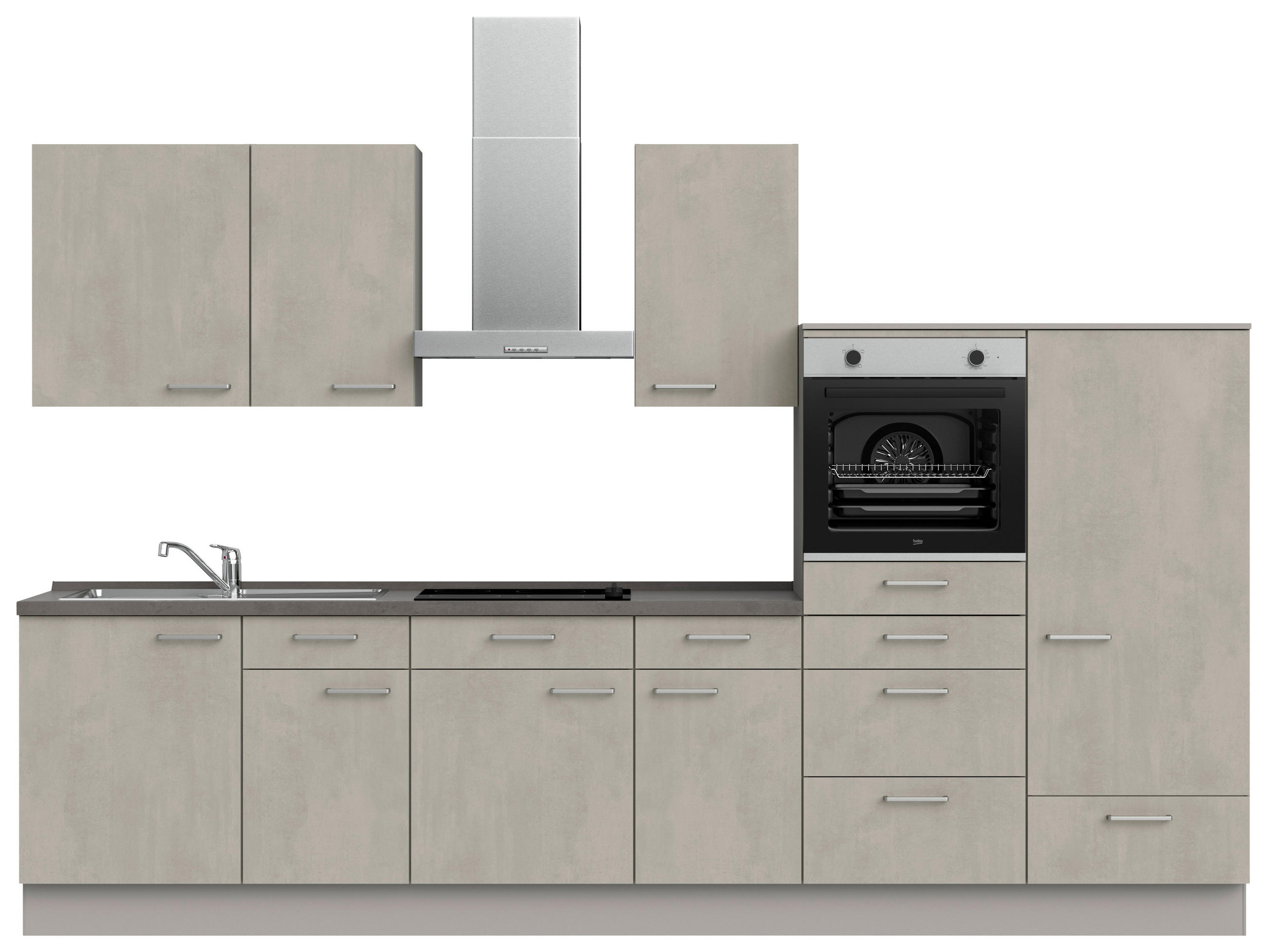 KÜCHENLEERBLOCK 330 cm   in Grau, Schieferfarben, Hellgrau  - Schieferfarben/Edelstahlfarben, MODERN, Holzwerkstoff/Metall (330cm) - Nobilia