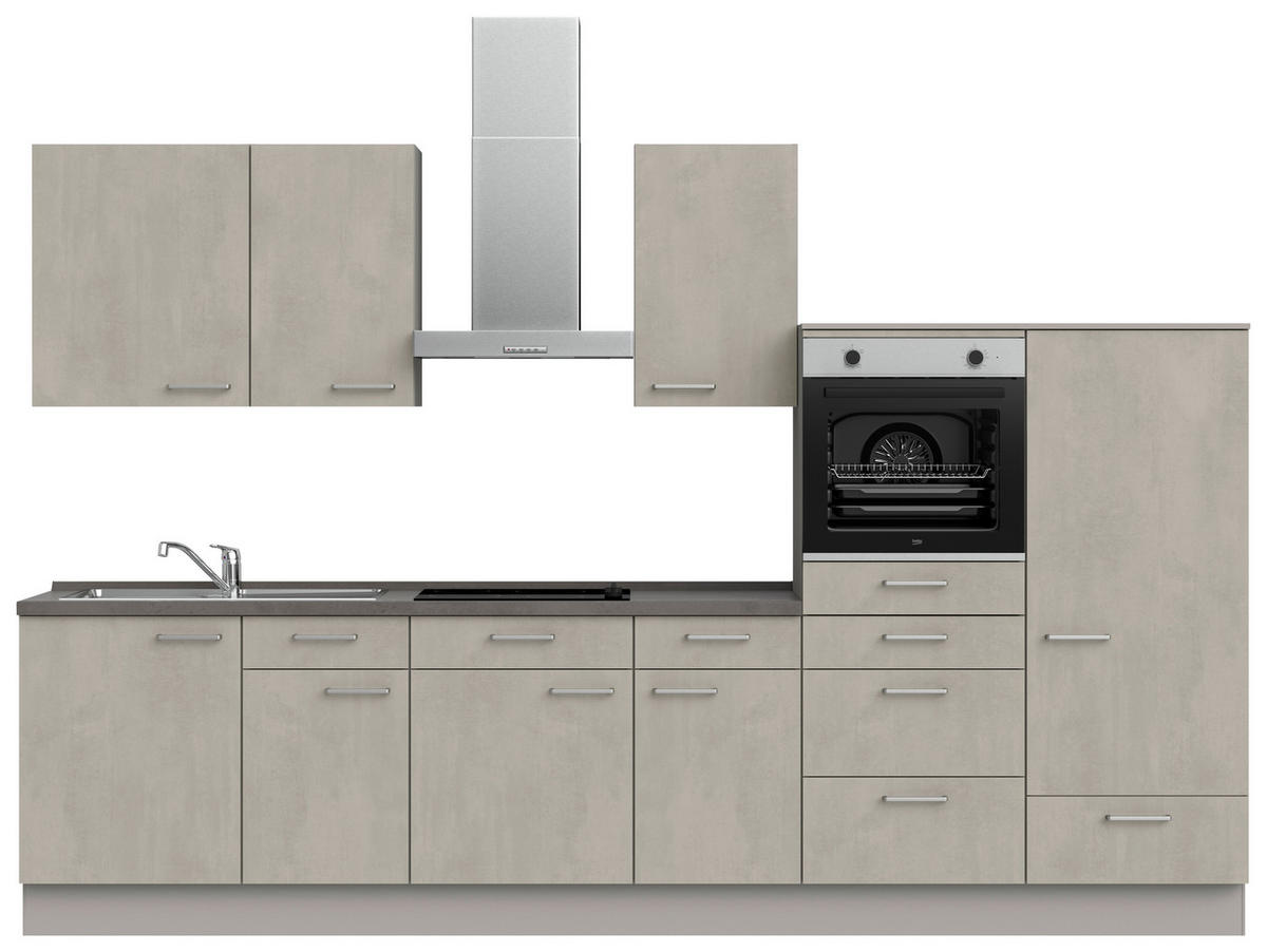 KÜCHENBLOCK 330 cm   in Grau, Schieferfarben  - Schieferfarben/Edelstahlfarben, MODERN, Holzwerkstoff/Metall (330cm) - Nobilia