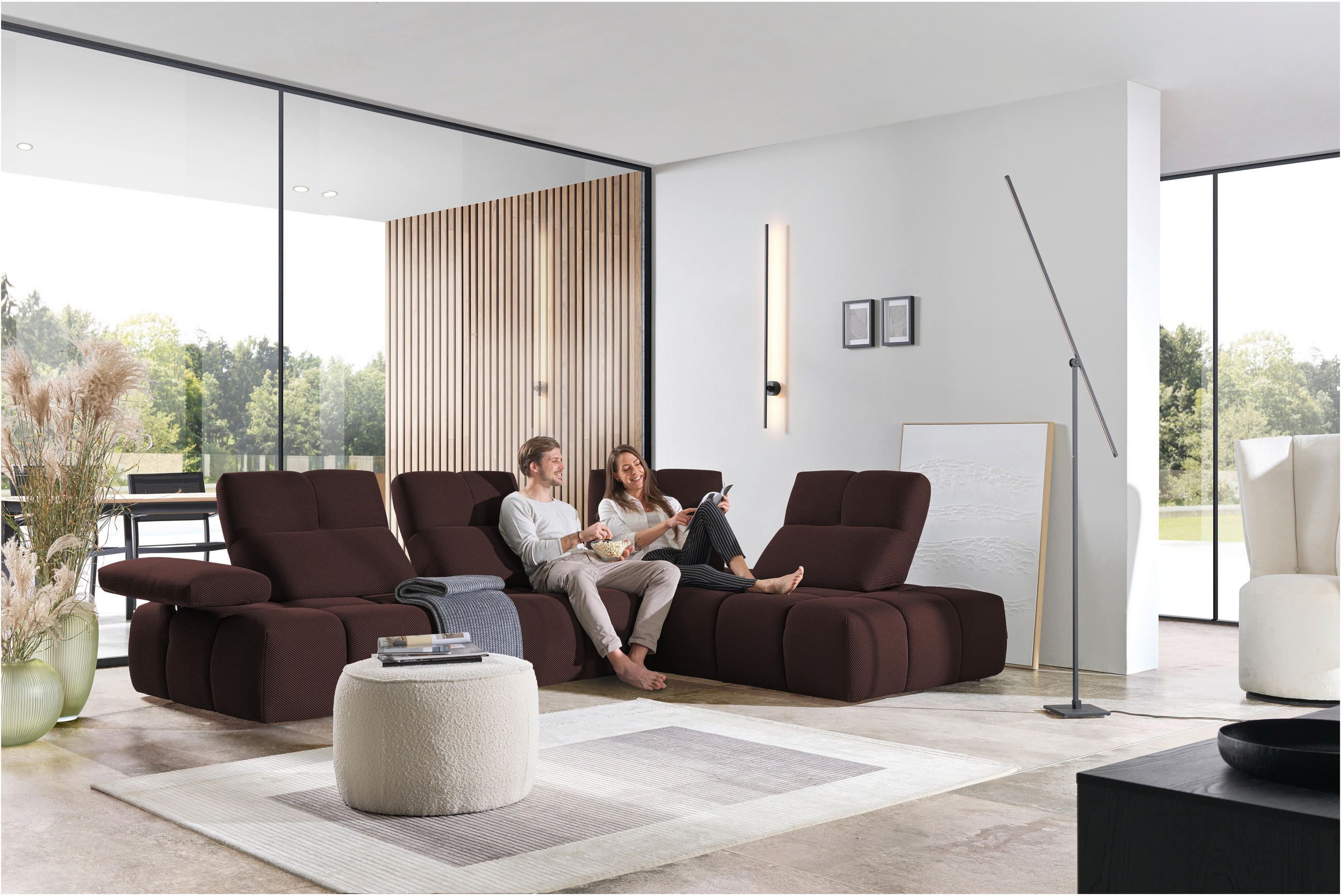 ECKSOFA in Struktur Terracotta  - Terracotta/Schwarz, Design, Kunststoff/Textil (313/233cm) - Emilio Belluti