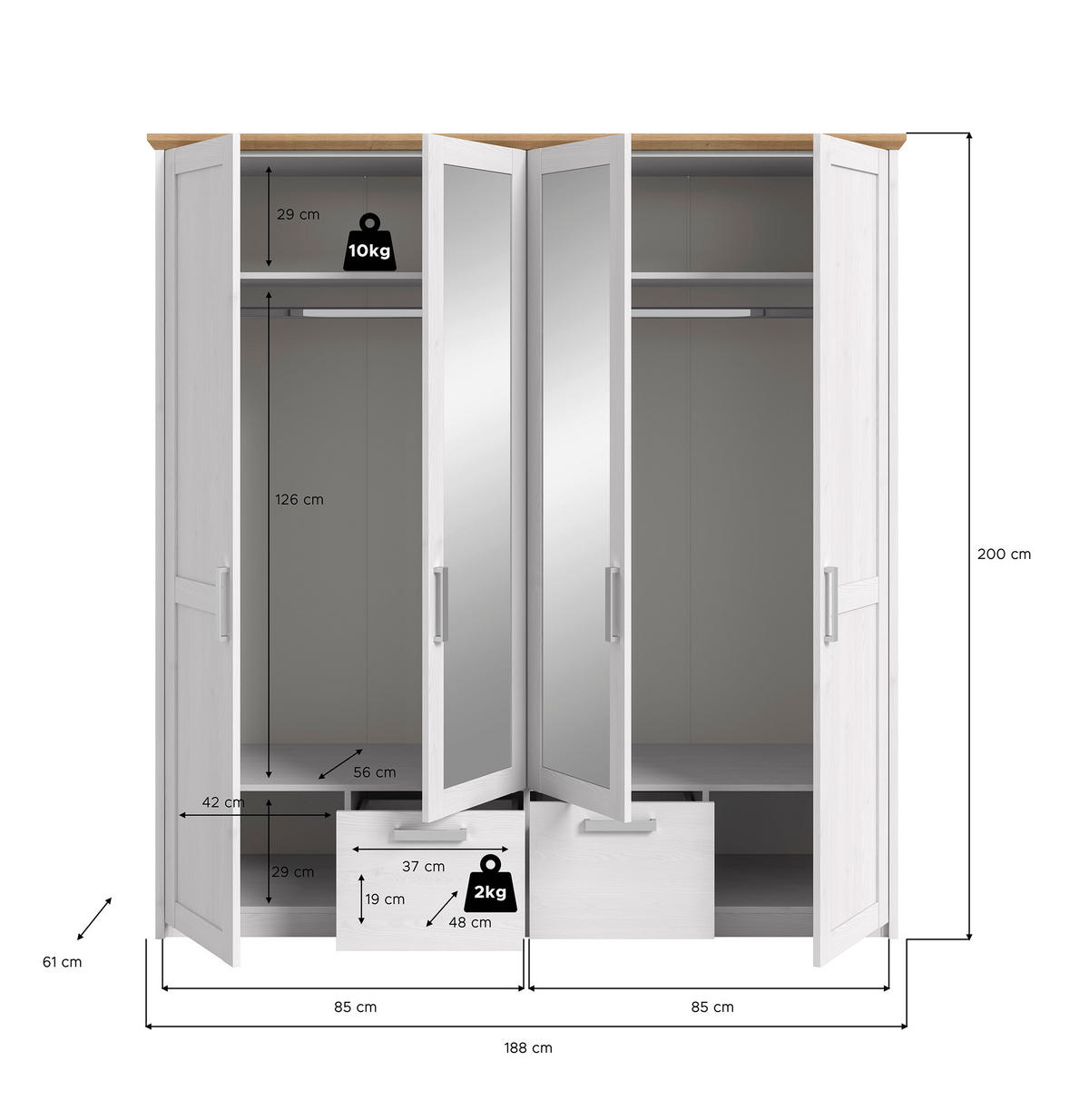 DREHTÜRENSCHRANK  in Lärchefarben, Eiche Artisan  - Silberfarben/Lärchefarben, ROMANTIK / LANDHAUS, Holzwerkstoff/Kunststoff (188/200/61cm) - Livetastic