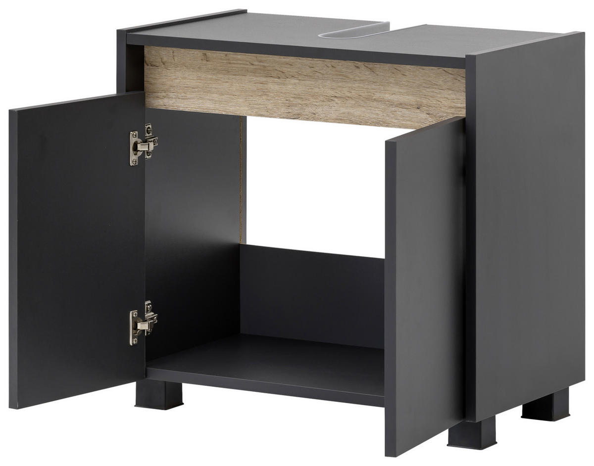 WASCHBECKENUNTERSCHRANK 56,9/54,6/33 cm  - Eichefarben/Anthrazit, MODERN, Holzwerkstoff/Kunststoff (56,9/54,6/33cm) - home24