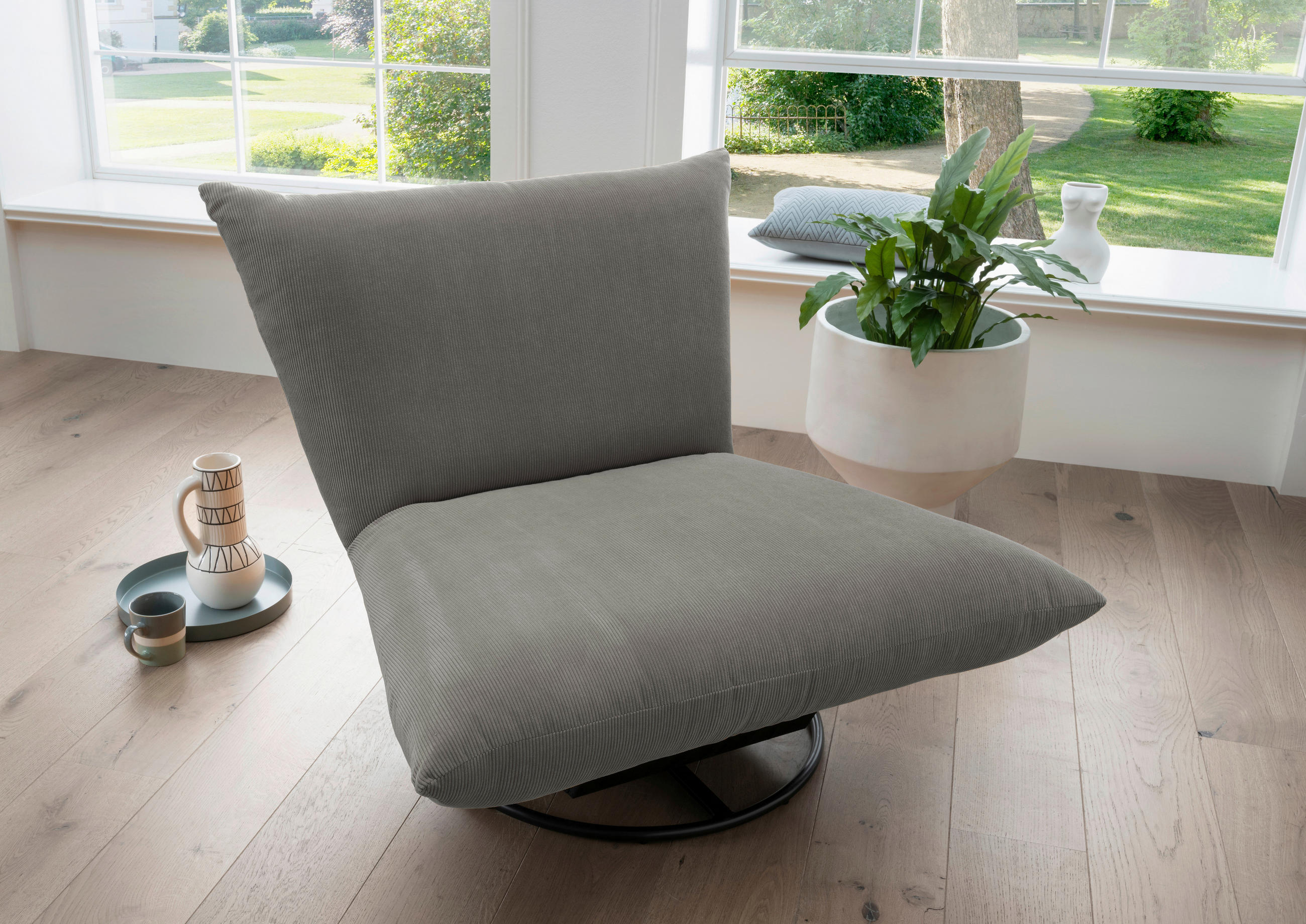 RELAXSESSEL Lesesessel Cord    - Silberfarben/Schwarz, Design, Textil/Metall (100/78/96cm) - Livetastic