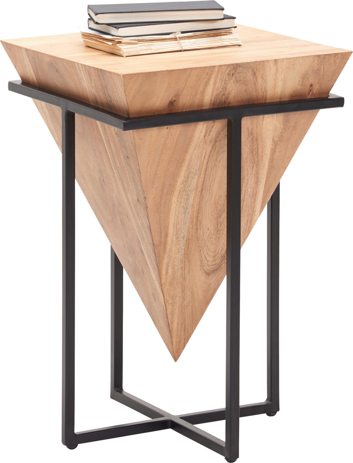 BEISTELLTISCH 41/41/66 cm Akazie massiv Naturfarben, Schwarz quadratisch  - Schwarz/Naturfarben, Trend, Holz/Metall (41/41/66cm) - Ambia Home