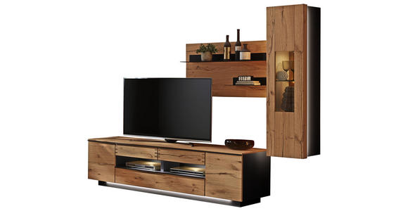 WOHNWAND in Schwarz, Eichefarben, Schieferfarben - Schieferfarben/Eichefarben, MODERN, Glas/Holzwerkstoff (267/207/55cm) - Hom`in