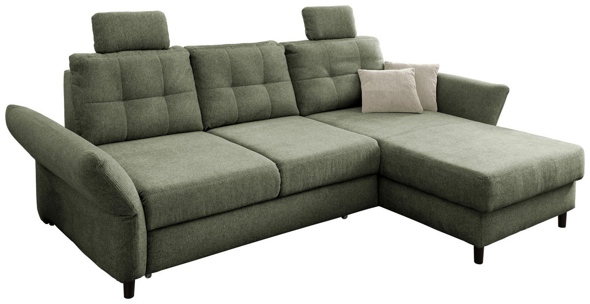 ECKSOFA in Chenille Dunkelgrün  - Dunkelgrün/Beige, Modern, Holz/Textil (250-280/176cm) - Livetastic